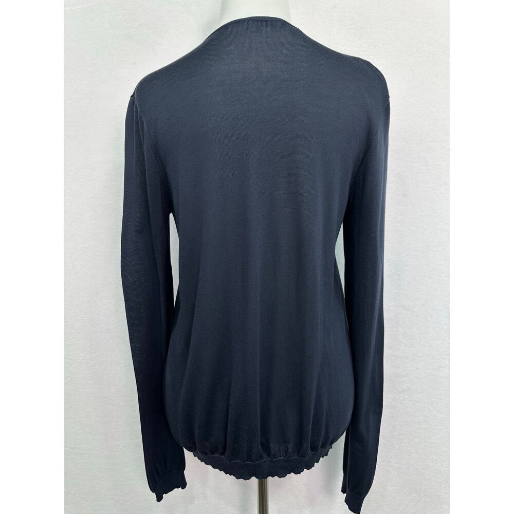 TSE 100% Silk Italian Dark Navy Cowl Neck Long Sleeve Knit Top Size Large - Picture 4 of 13